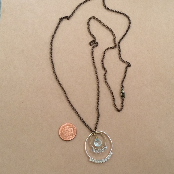 Handcrafted Sundance charm natural aquamarine lemon quartz brass necklace 30” - Picture 5 of 9